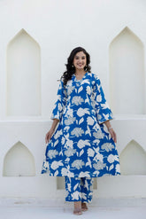 Summer Breeze Co-ord Set -Blue with White Floral Print